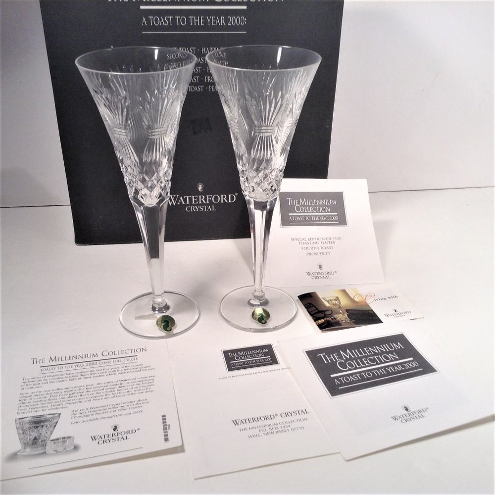 Vintage Waterford "A Toast to the Year 2000” Champagne Toasting Flutes. NWT